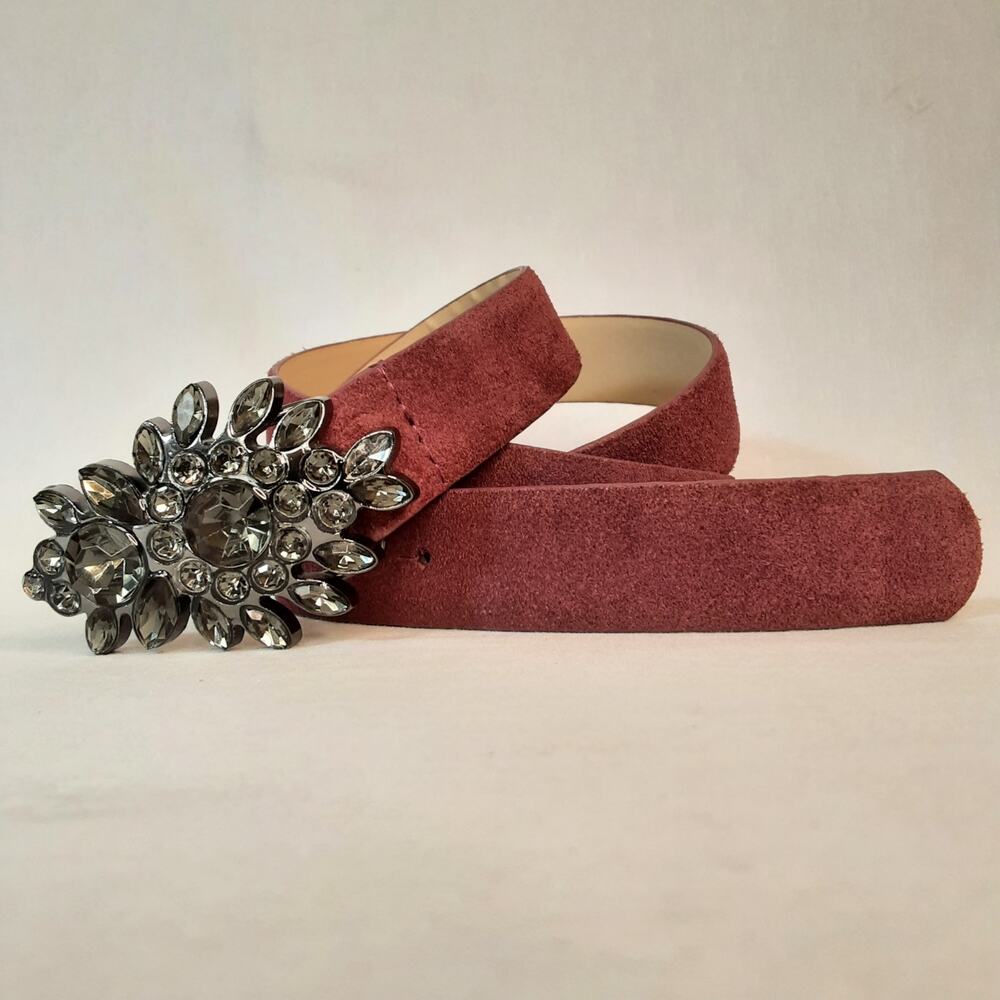 💎Loft Live Love Womens Violet Burgundy Faux Suede Bejewled Dark Gray Buckle M